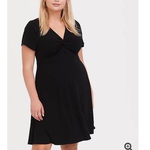 Black rib twist front skater dress